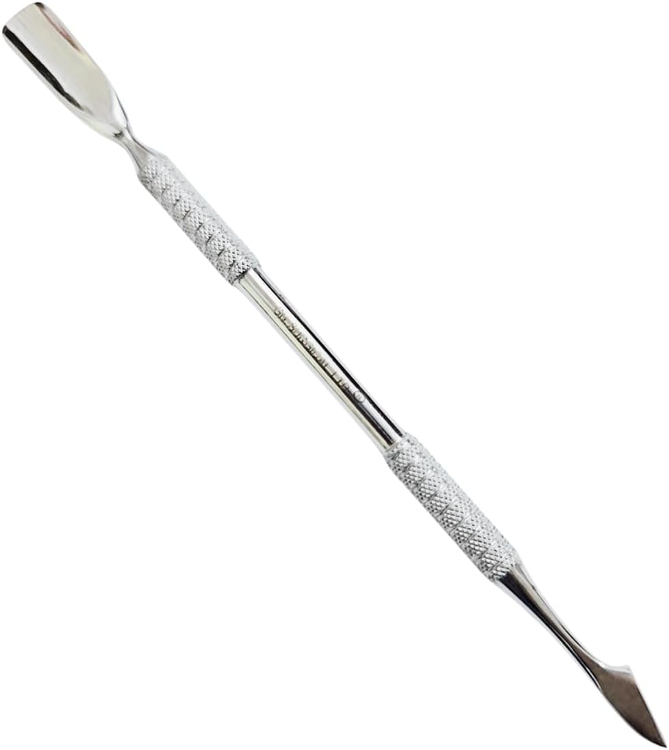 Professional Double-Ended Cuticle Pusher, Stainless Steel, Textured Grip Handle