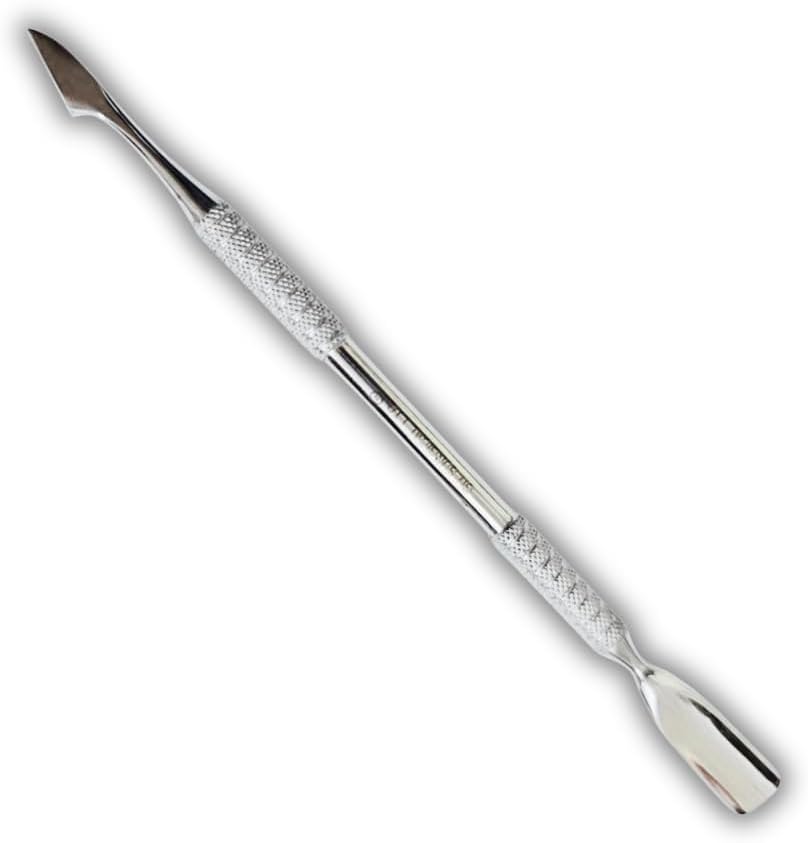 Professional Double-Ended Cuticle Pusher, Stainless Steel, Textured Grip Handle