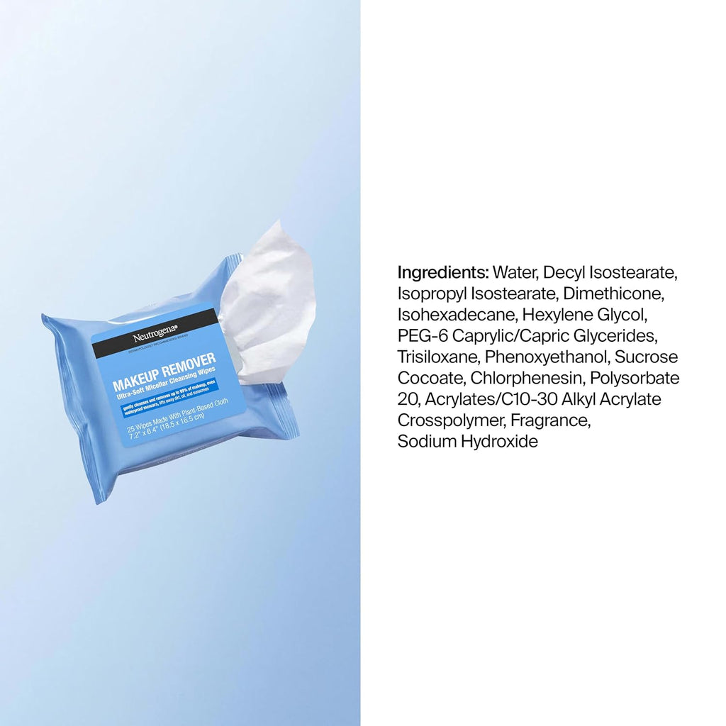 Neutrogena Makeup Remover Micellar Wipes, 2 Pack of 25 Ct
