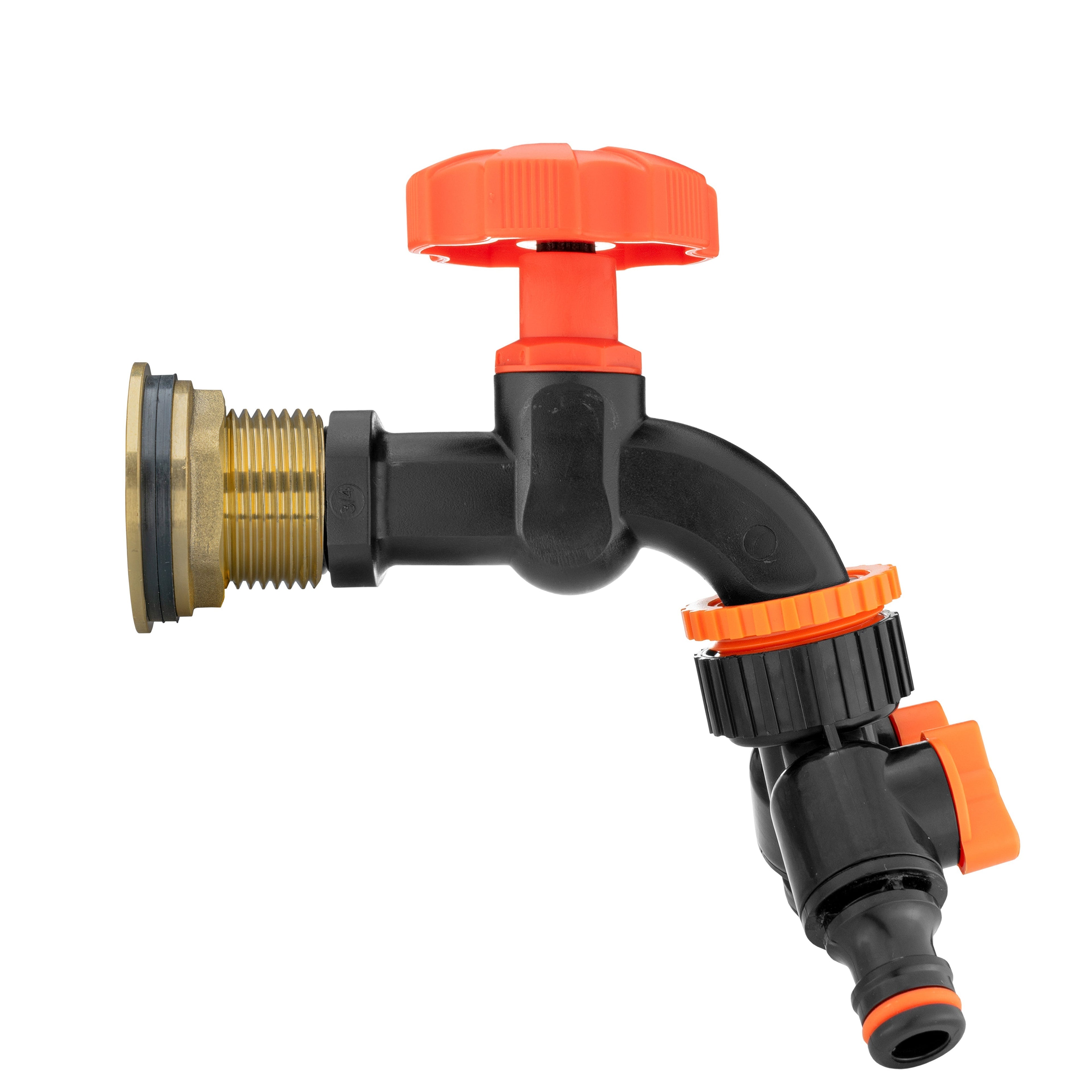 Water Butt Brass Kit 1in with Black Dial Tap + Two-Way Splitter Garden Hose Pipe