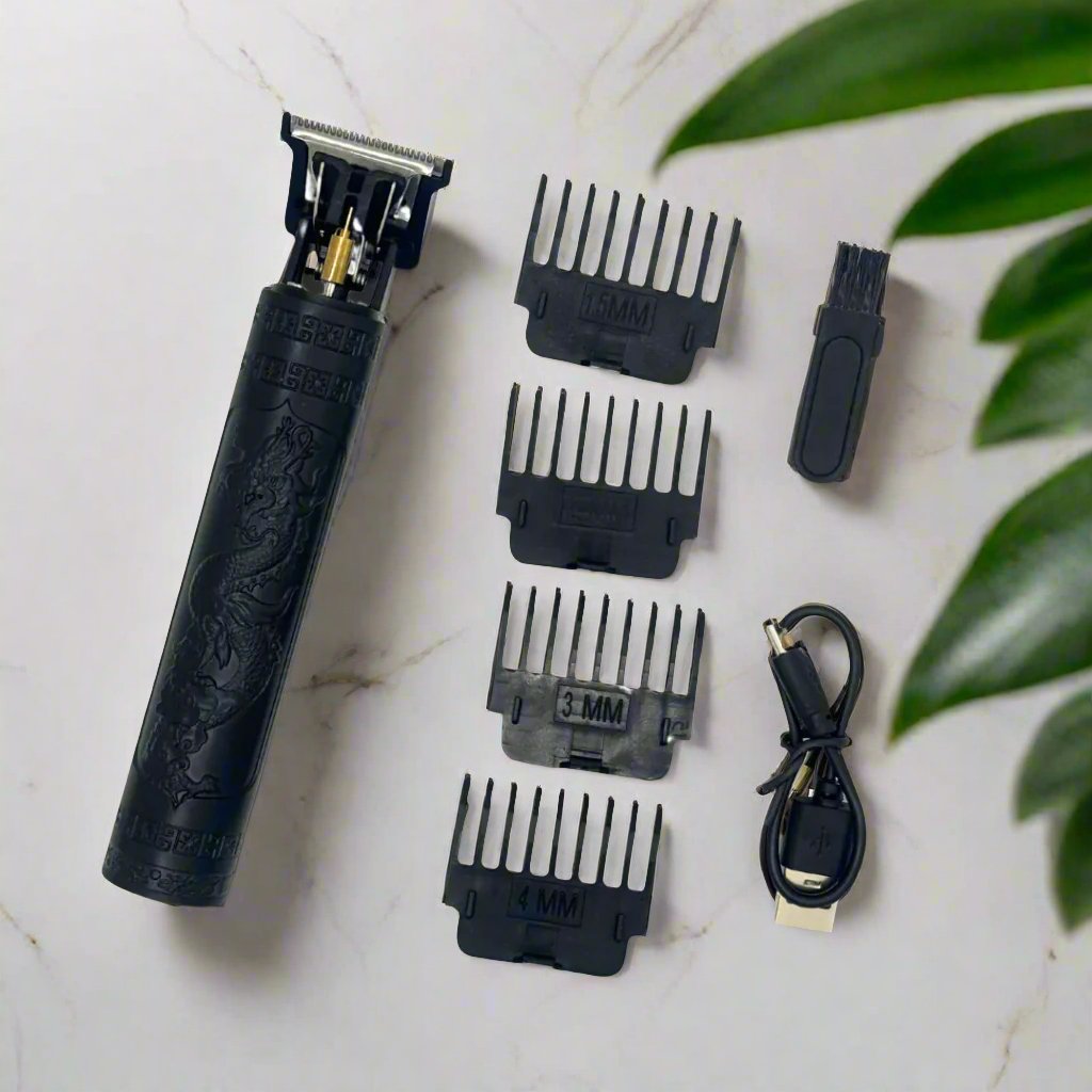 Black Beard Trimmer With Dragon Design. Cuts 0.5-4mm with included Guards.