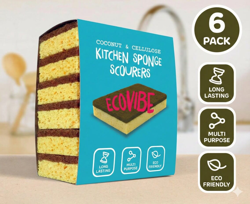 Natural Coconut & Cellulose Sponge Scourers (Pack of 6)